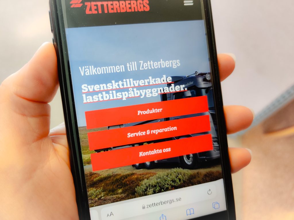 Zetterbergs hemsida är anpassad för mobil.
